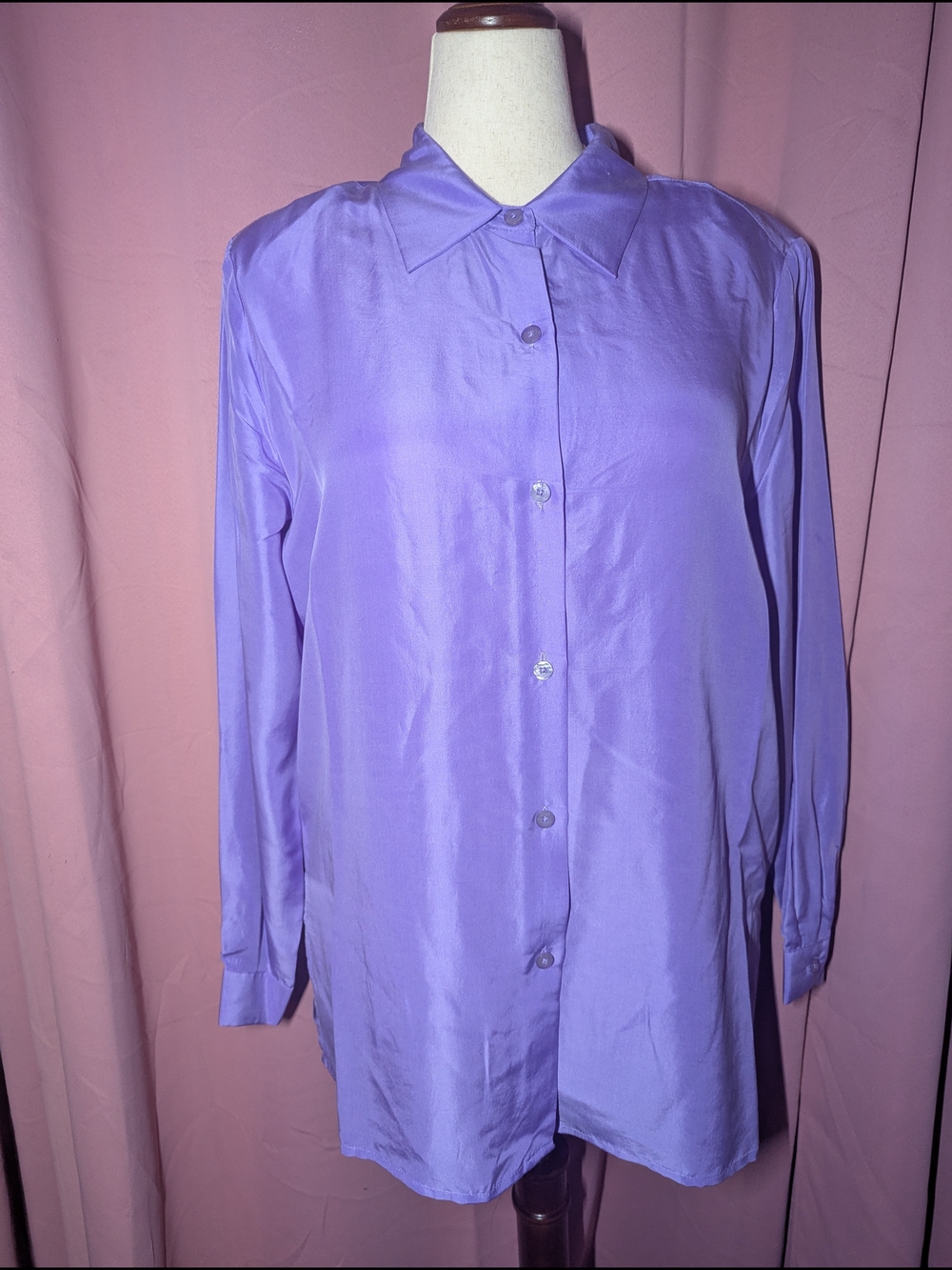 SILK LORE Lilac Button-Up Silk Button Down Large NWT